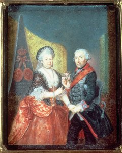 Re Federico II e sua moglie, Elisabetta Cristina, 1758 da Anton Friedrich Konig
